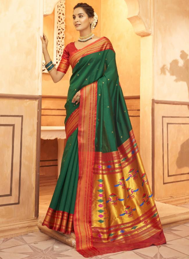 Paithani Silk Green Festival Wear Weaving Saree